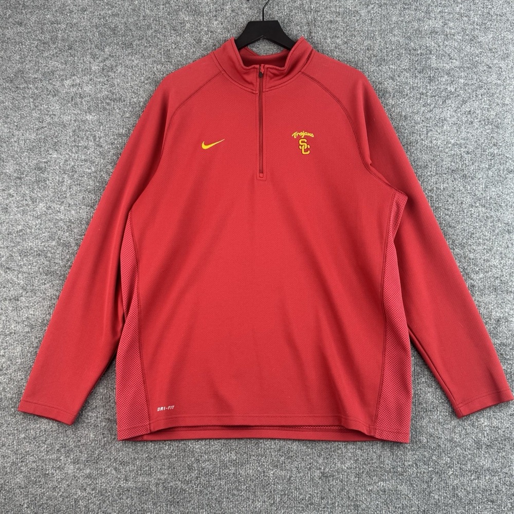 Nike x USC Trojans Sweater Mens XL Red Dri-Fit Quarter Zip Lightweight Pullover